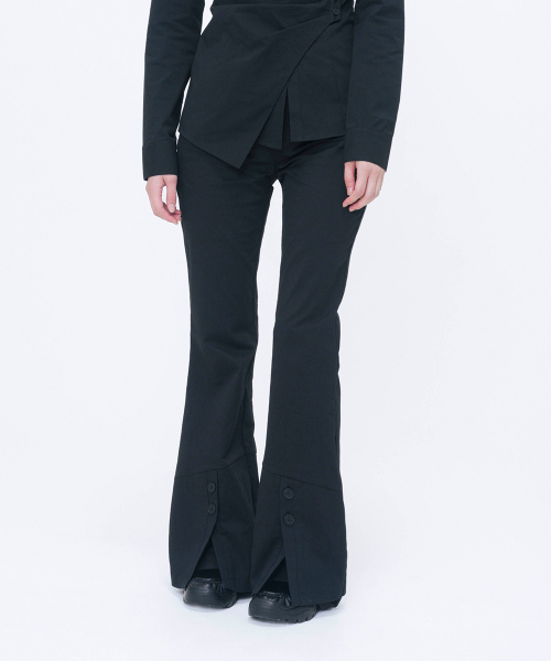 Side fly layered bootscut pants BLACK
