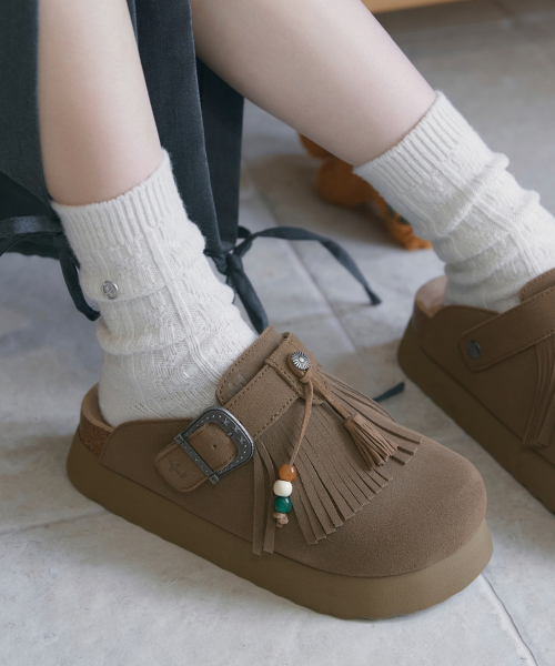 TOPI Fringe Clogs Beige OZV5GA390C