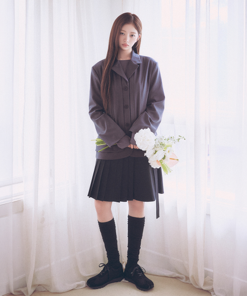Diagonal belted midi skirt BLACK