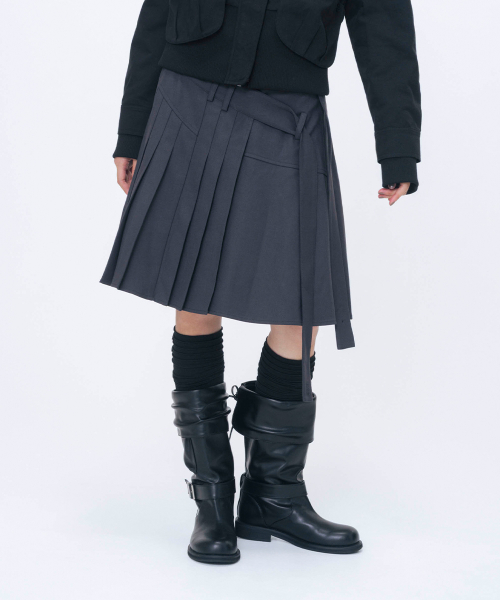 Diagonal belted midi skirt CHARCOAL