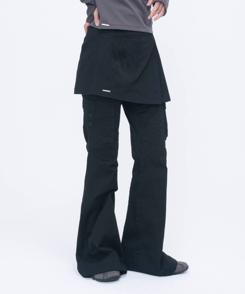 Hidden layered pleats mini skirt BLACK