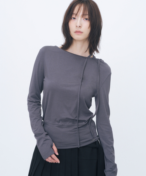Boat Neck String long sleeve CHARCOAL