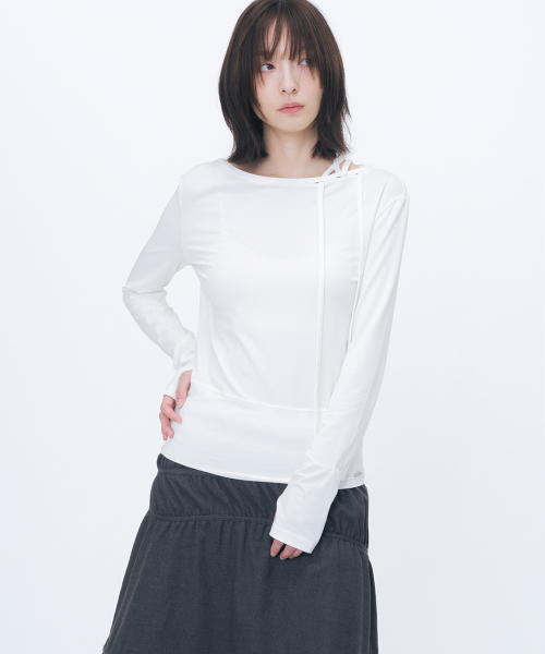 Boat Neck String long sleeve WHITE