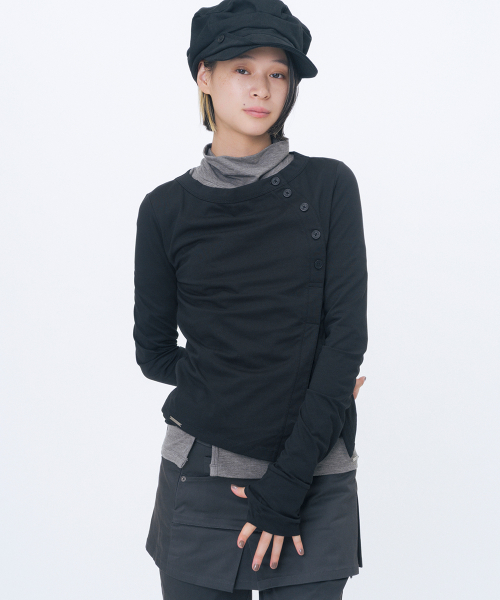 Layered placket long sleeve BLACK