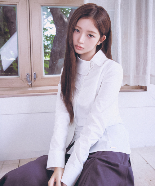 Asymmetric shirring button shirt WHITE