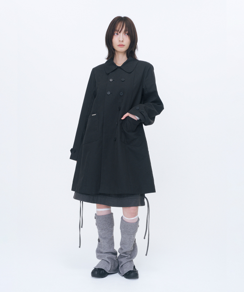 Double button pleats trench coat BLACK