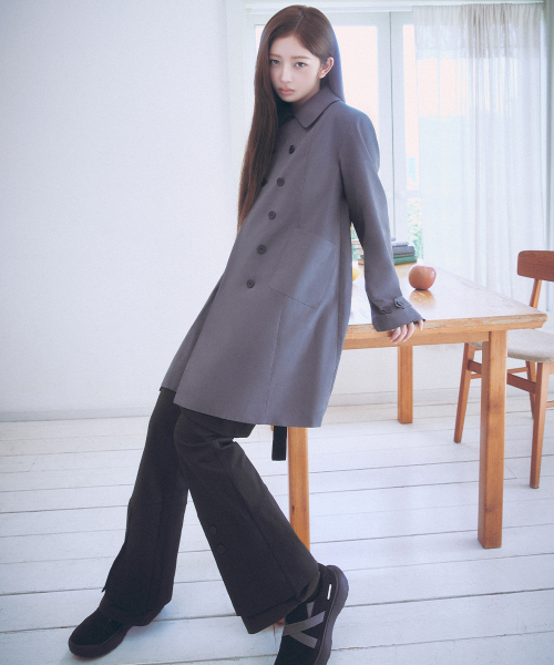Double button pleats trench coat CHARCOAL