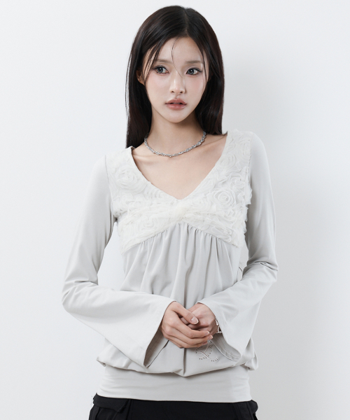RL BALLOON SHIRRING TOP(BEIGE)