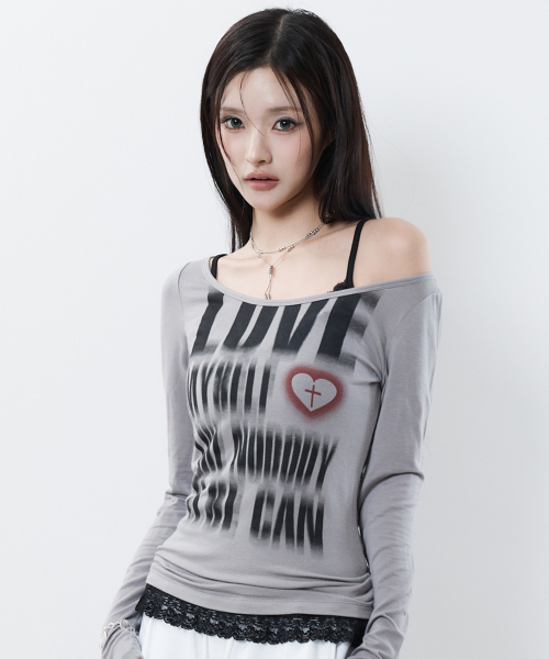 RL DISTORTED LETTERING TEE(GRAY)