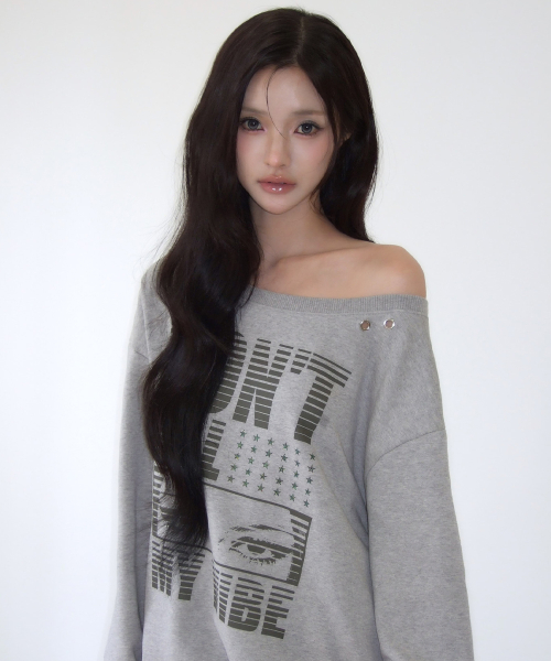 RL EYELET ONE SHOULDER SWEATSHIRT(GRAY)