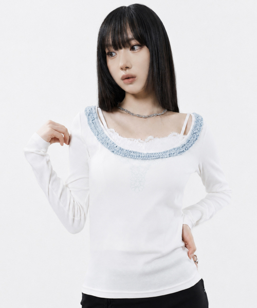 RL FRILL SLEEVE TEE(WHITE)