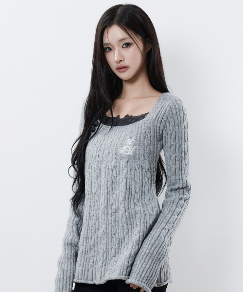 RL SQUARE NECK KNIT(GRAY)