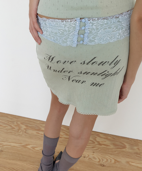 Lace trim Print Mini Skirts (MINT)