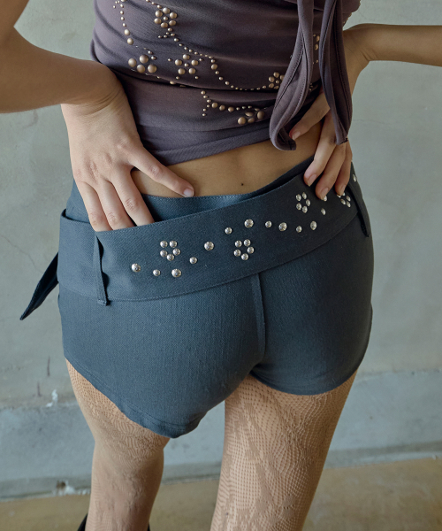 Studded Belt Shorts (CHARCOAL)