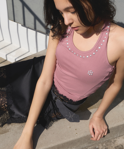 Studded Halterneck Top (DARK PINK)