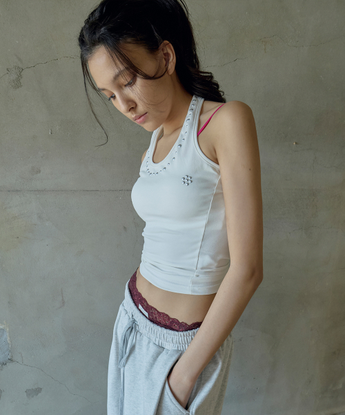 Studded Halterneck Top (WHITE)
