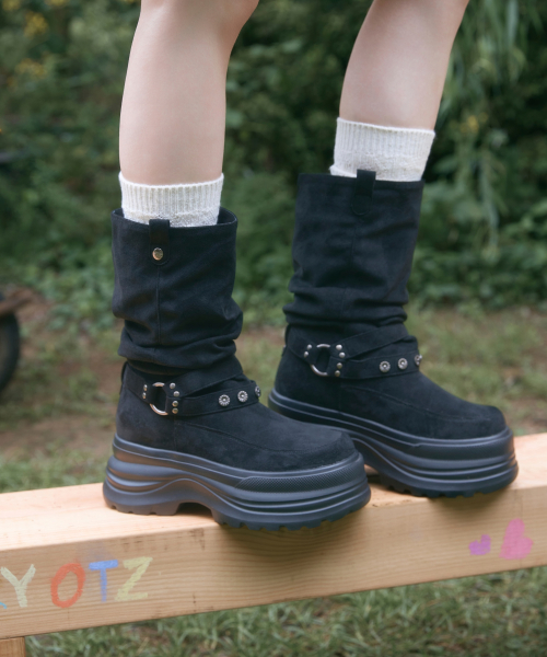3300 SLOUCHY Platform Suede Boots Black OZPUGA393B