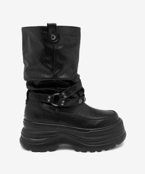 3300 SLOUCHY Platform Leather Boots Black OZPUGA393A