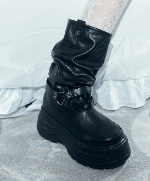 3300 SLOUCHY Platform Leather Boots Black OZPUGA393A
