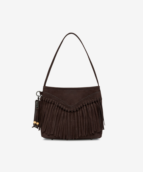 Western Fringe Suede Bucket Shoulder Bags Brown OZBGGA301N
