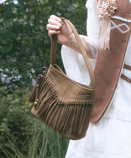 Western Fringe Suede Bucket Shoulder Bags Camel OZBGGA301C