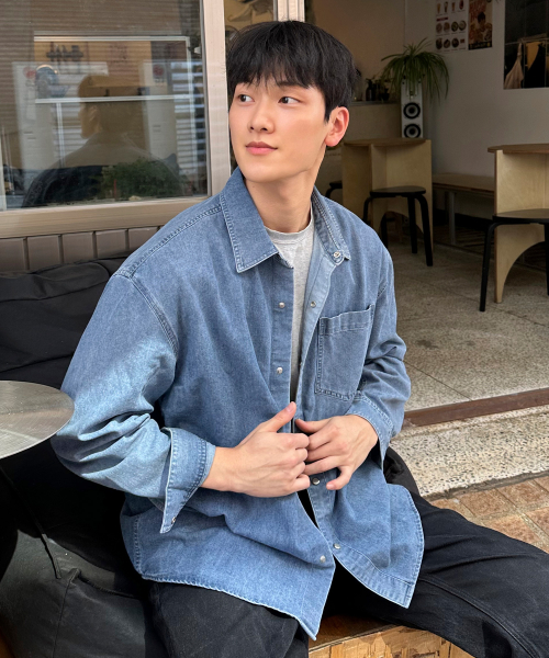 Light Indigo Washed Denim Shirt-Style Jacket