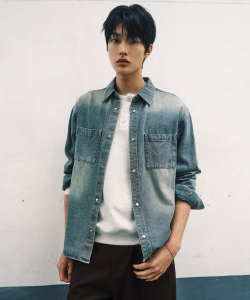Washed Denim Oversized Shirt-Style Jacket - 2color