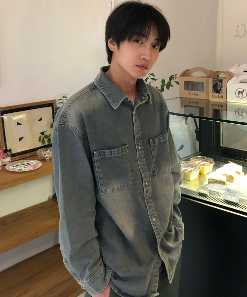 Washed Denim Oversized Shirt-Style Jacket - 2color