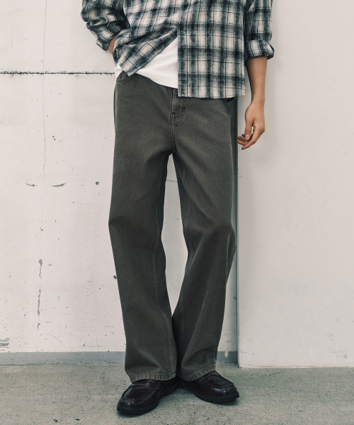 [COUTURE]100 Cotton Pigment Wide Washed Denim Pants - 2color