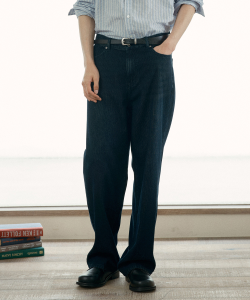 Wide ribbed dark indigo denim pants_DI