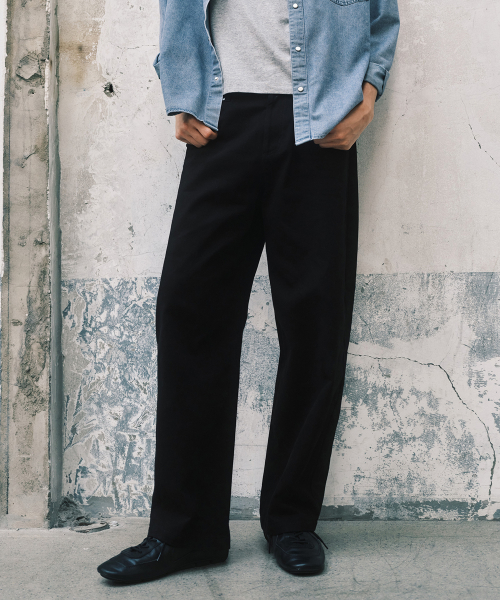 [ON]100 Cotton Curved Wide Cotton Daily Denim Pants 3color