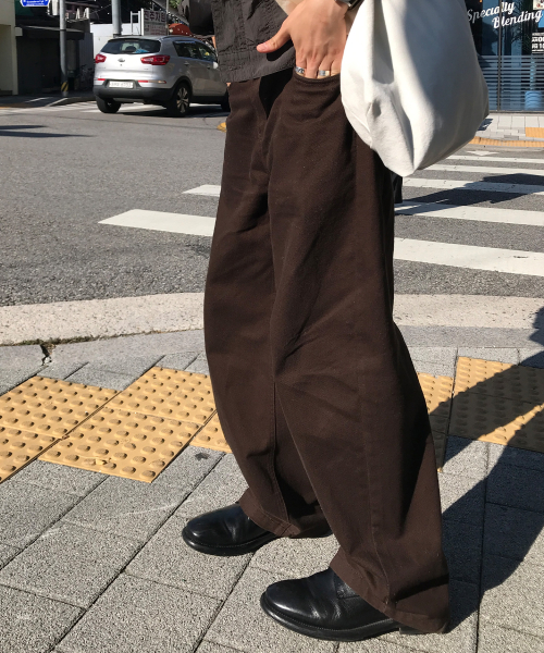 [ON]100 Cotton Curved Wide Cotton Daily Denim Pants 3color