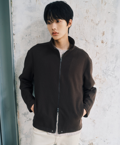 Microgorge Trousers Stand Collar Oversized Zip-Up Jumper