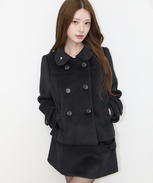 BOW BUTTON SHORT COAT BLACK