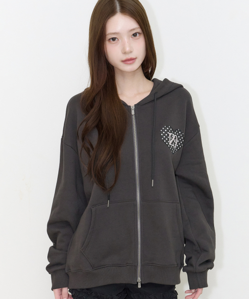 129 DOT HOODIE ZIP-UP CHARCOAL