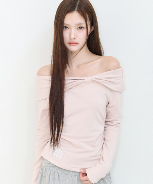 BOW OFF SHOULDER LONG SLEEVE PINK