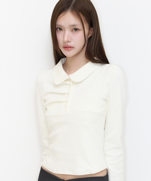 DOT PINTUCK COLLAR LONG SLEEVE IVORY