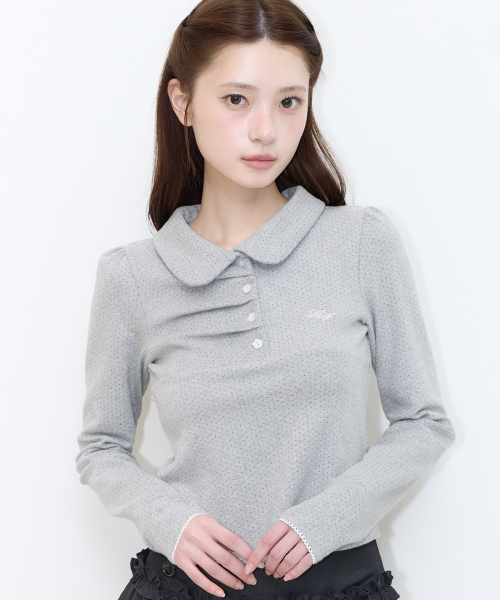 DOT PINTUCK COLLAR LONG SLEEVE MELANGE