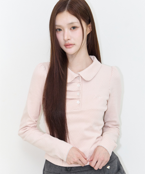DOT PINTUCK COLLAR LONG SLEEVE PINK