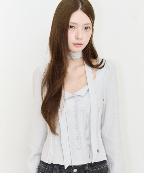 PINTUCK FLARE BLOUSE GREY