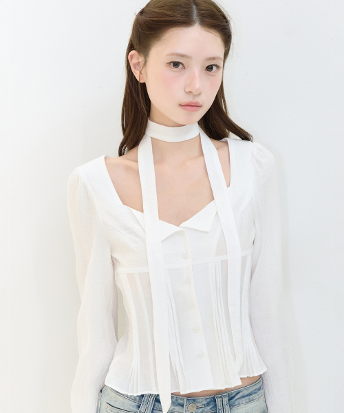 PINTUCK FLARE BLOUSE WHITE