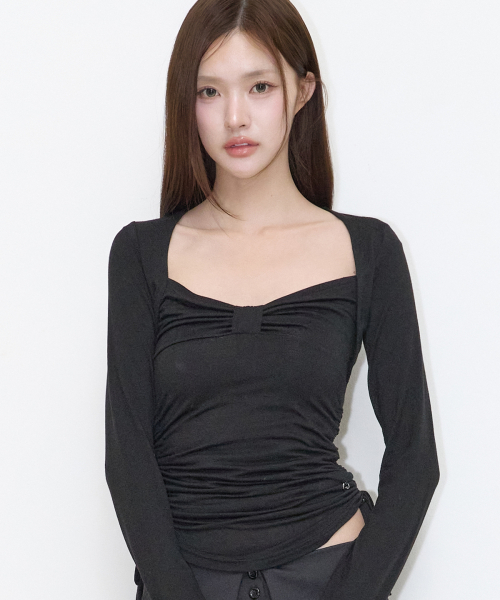 BOW BOLERO SHIRRING TOP BLACK