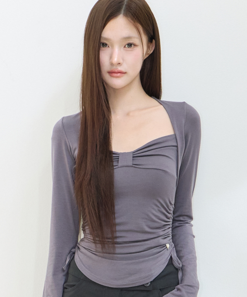 BOW BOLERO SHIRRING TOP CHARCOAL