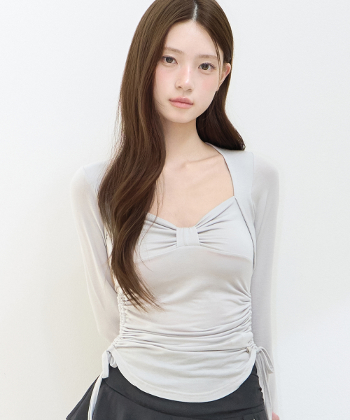 BOW BOLERO SHIRRING TOP GREY