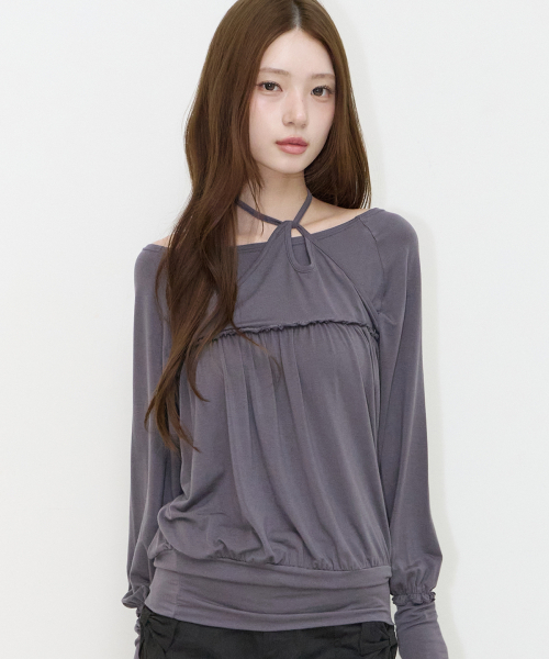 SHEER STRAP LONG SLEEVE CHARCOAL