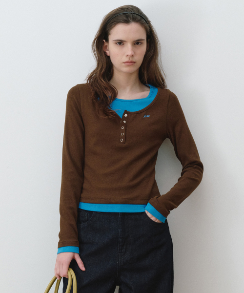 LAYERED HENRYNECK LONG SLEEVE BR+TE/BL