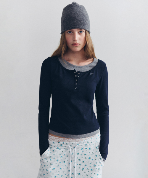 LAYERED HENRYNECK LONG SLEEVE NV+M/GY