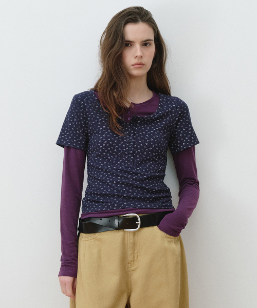 FLOWER LAYERED HENRY NECK LONG SLEEVE NV+PU