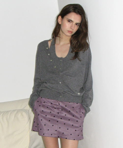 V NECK CARDIGAN SET GRAY