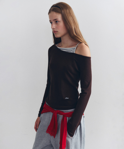 UNBALANCE STRIPE LONG SLEEVE BROWN